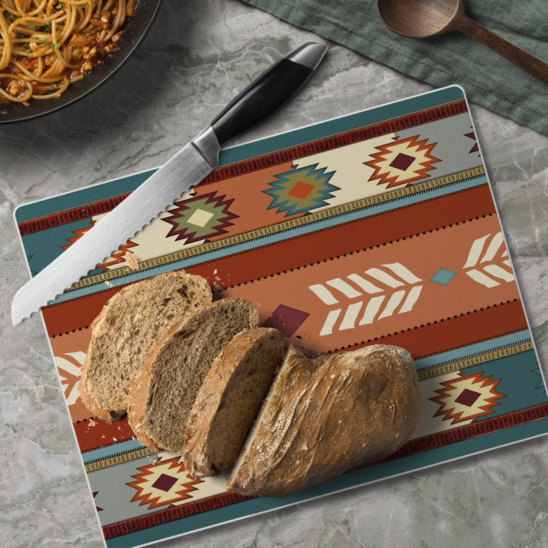 Southwest Vibe Rectangular Tempered Glass Cutting Board 10" x 8"