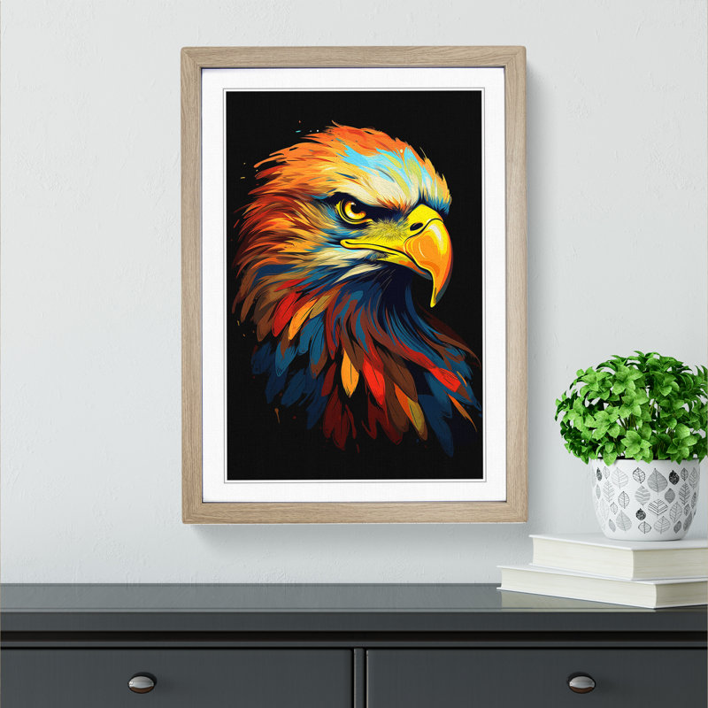 Eagle Minimalism - Single Picture Frame Print on Wood, Oak Framed, 34cm H x 25cm W