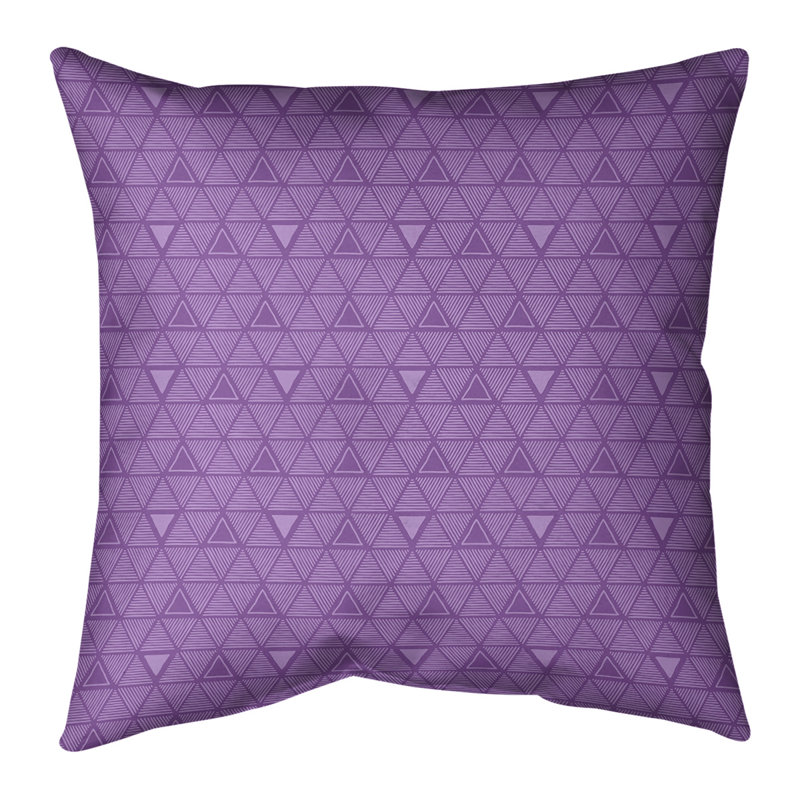 Motif triangulaire dessiné à la main Coussin décoratif, H 16 po x l 16 po, Bourre en polyester, Violet frais