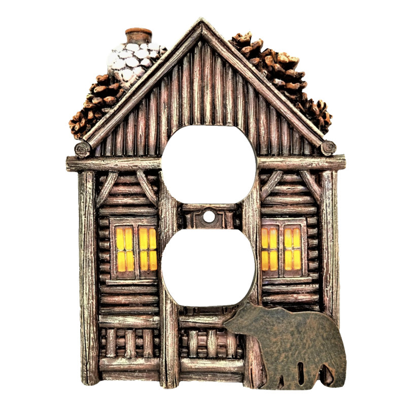 Resin Rustic Wall Plate Cover Cozy Cabin with Bear Design