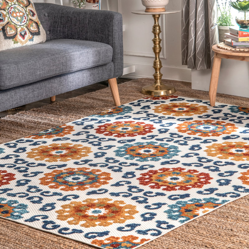 Tapis intérieur / extérieur bleu / orange Early, Rectangle 6 pi 7 po x 9 pi