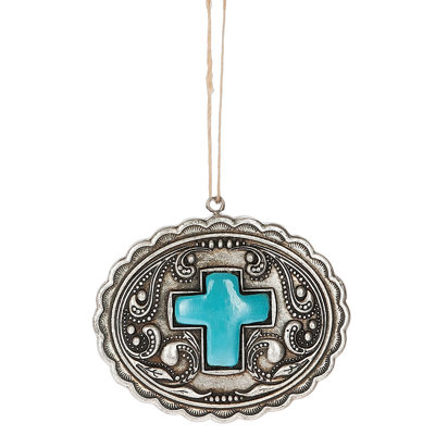 Ornement suspendu médaillon croix bleue