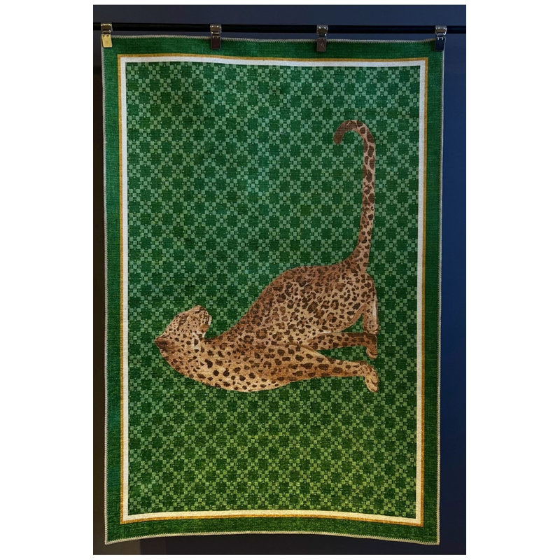Tapis lavable Green Leopard, Tapis de couloir 3 pi 3 po x 9 pi 10 po