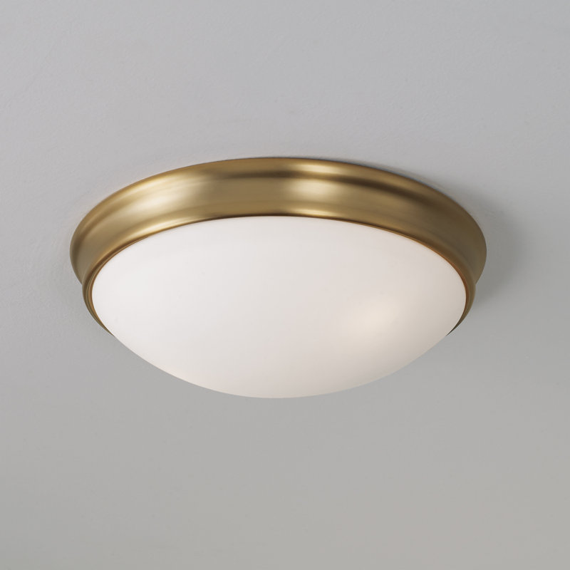 14" W x 5" H 3-Light Flush Mount in Aged Brass with Soft White Glass Diffuser, 3