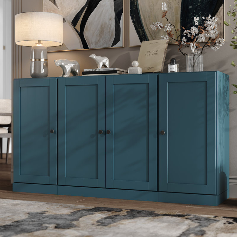 Palace Imports 100% Solid Wood 65" Sideboard with Shaker Doors, 2-Drawers & Adjustable Shelves, Teal Blue