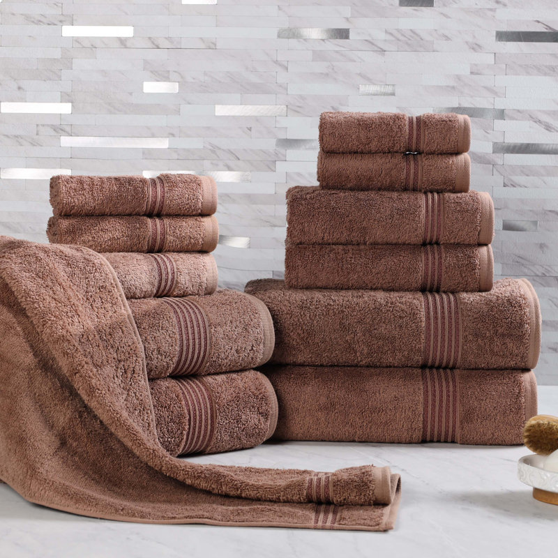 Guadlupe Heritage Egyptian Cotton Soft 12 Piece Bathroom Towel Set, Mocha