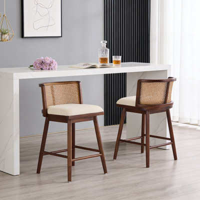 Upholstered Counter Height Bar Stool Set with Wood Frame and Backrest