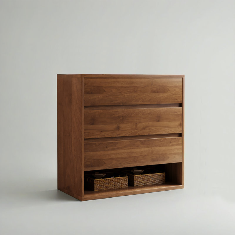 Table d'appoint à 3 tiroirs avec rangement ouvert Aaleena Mid Century Modern, parfaite pour les salons