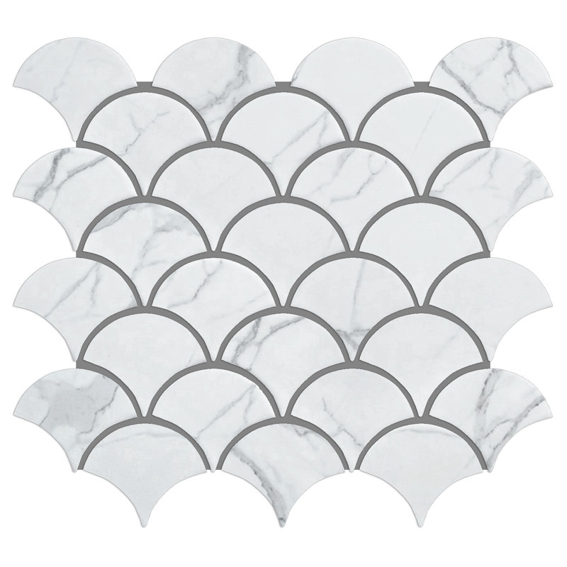 Carreau de mosaïque en porcelaine mat à motif écailles de poisson 11,46 po x 12,01 po Porcetile