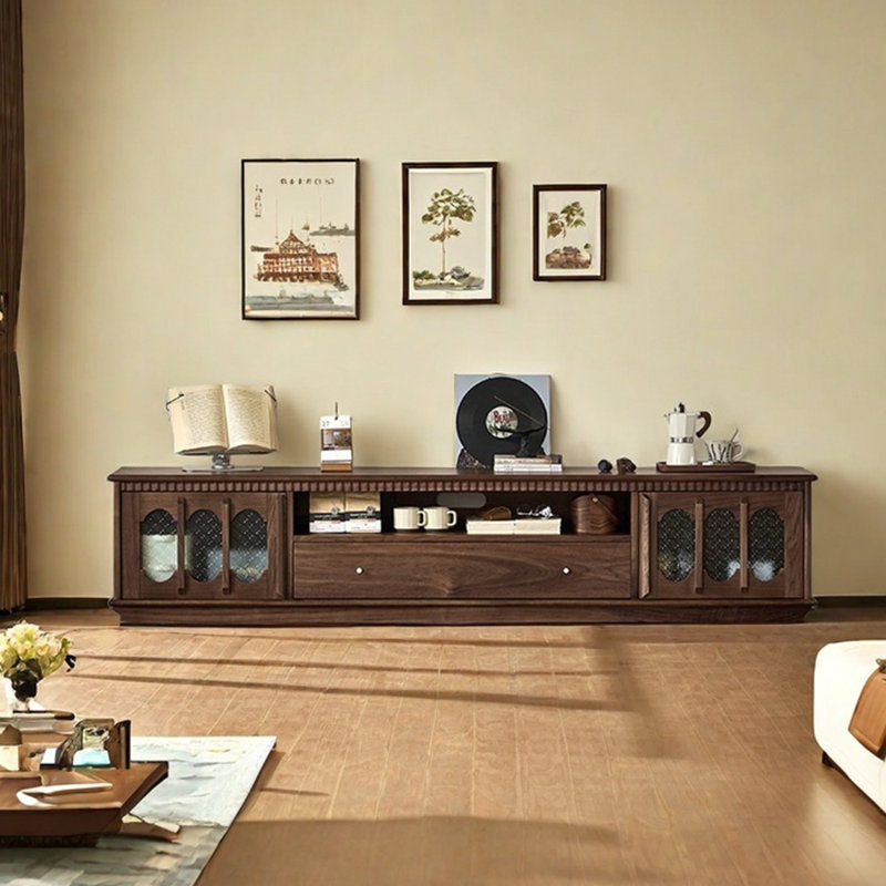 Meuble télé de salon rétro en bois massif, 94.49"