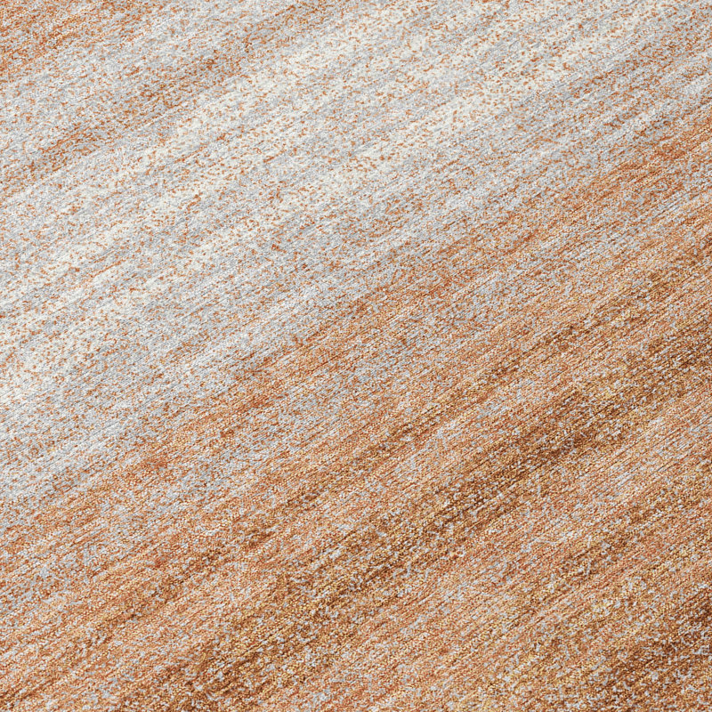 Copper and Beige 10' x 14' Synthetic Stripe Washable Rug