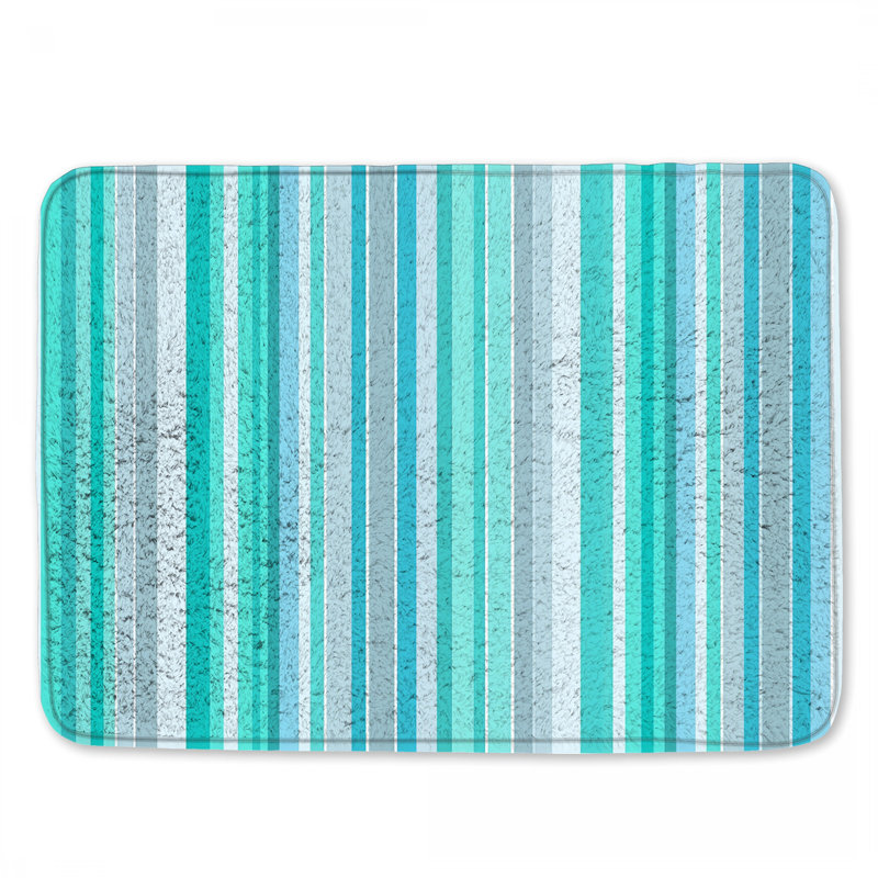 Tapis de bain bleu à rayures, 24in W x 17in L