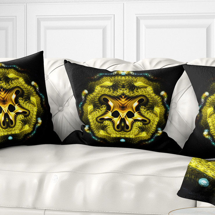 Grand coussin abstrait abstrait symétrique, 16 po x 1 po, Doré / Noir, Coussin décoratif