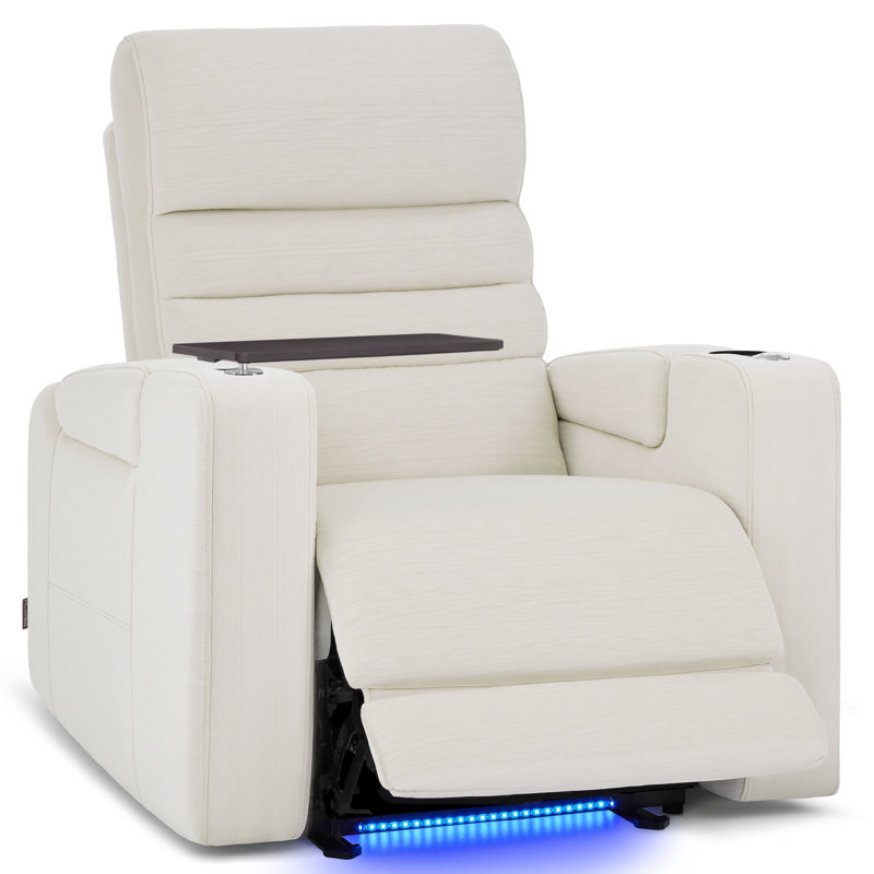 Zero-Gravity Power Reclining Home Theater Seating with Adjustable Headrest & Swivel Tray, Fabric, Beige