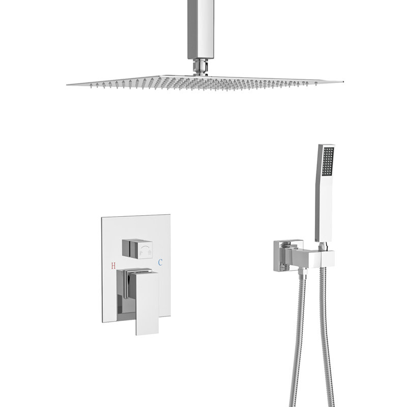 Pomme de douche double - fixation au plafond de 12 pouces avec soupape d'équilibre pluviale