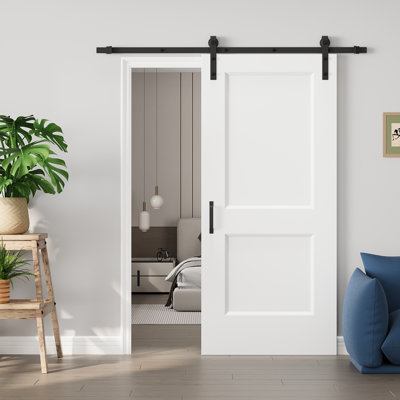 No Assembly Required Panel, Sliding Barn Door Hollow White Primed Surface Paintable Closet Pantry Doors with Installation Hardware