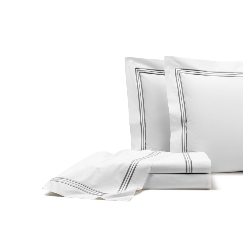 Triplo Bourdon Percale Duvet Cover, King Duvet Cover, White/Slate Grey