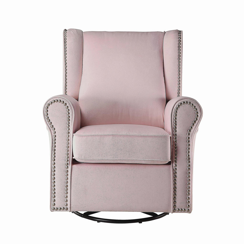Chaise pivotante à accoudoirs roulés rose avec garniture cloutée