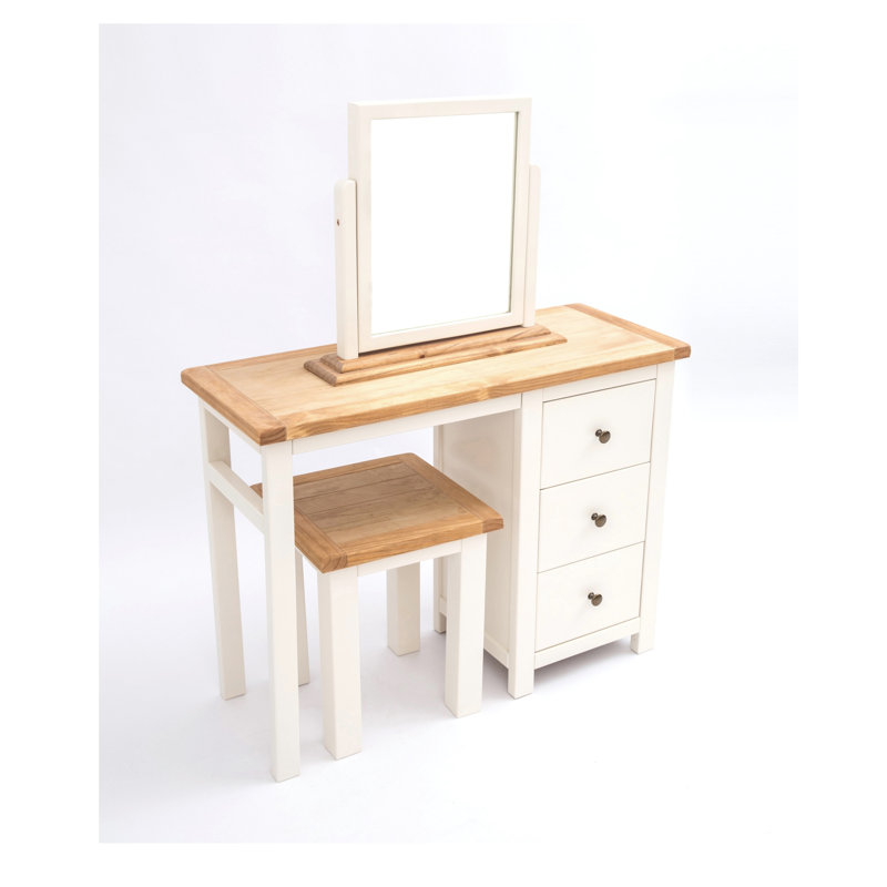 Pompey Dressing Table with Mirror, Off White/Brown/Bronze
