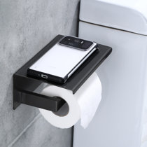 Tierney Contemporary Matte Black Wall Mounted Toilet Paper Holder with  Cover