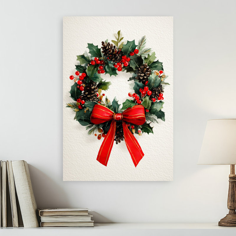 Festive Christmas Wreath Classic Traditional Abstract Winter Landscape Wall Art Print 1 Piece Wrapped Canvas Wall Art
