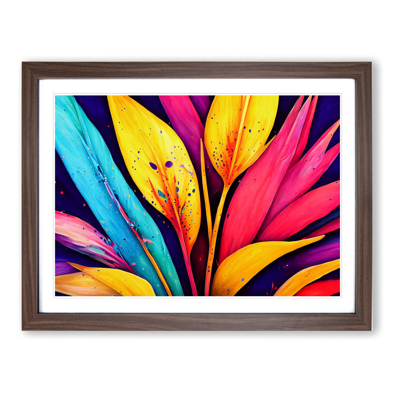 Bird Of Paradise Flower - Single Picture Frame Painting, 46cm H x 64cm W x 2cm D, Walnut Framed