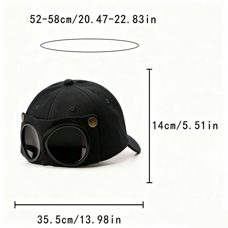 Lunettes de soleil de style lampe fantôme, casquette de baseball de rue, Noir