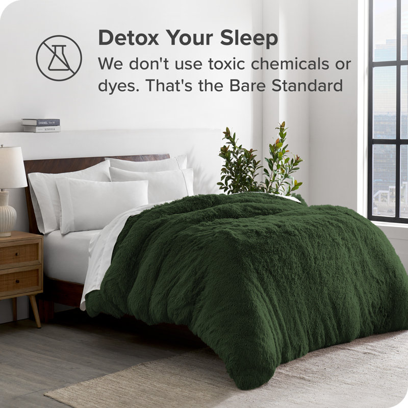 Forest Green Shaggy Faux Fur King/Cal King Duvet Cover