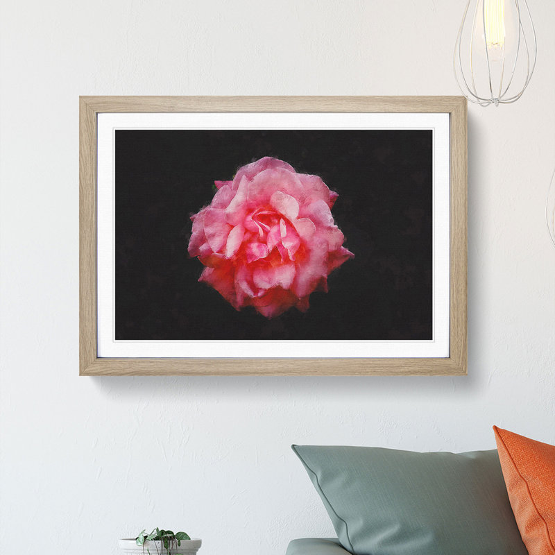 Lone Pink Carnation - Picture Frame Graphic Art Print, Oak Framed, 62cm H x 87cm W x 2cm D