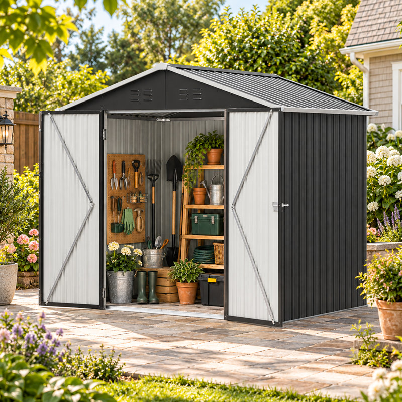 8' x 6' Metal Storage Shed with Lockable Doors
