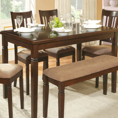 Banc de salle à manger 1 pièce de style transitionnel - Cadre en bois fini espresso, siège revêtu de tissu