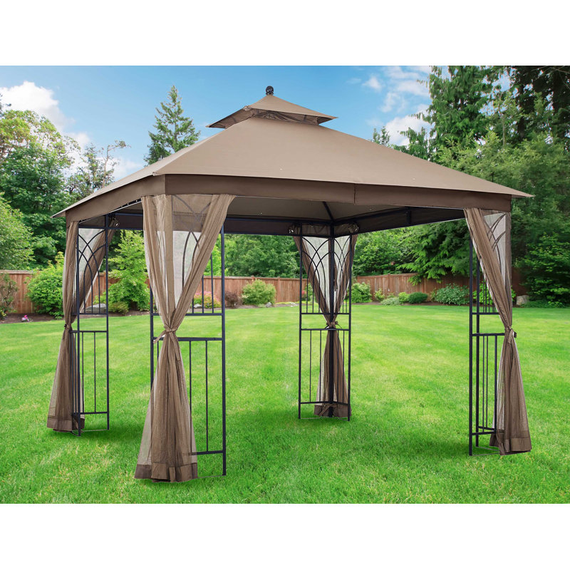 Harmony II 11' x 11' Beige Steel Patio Gazebo with Mosquito Net