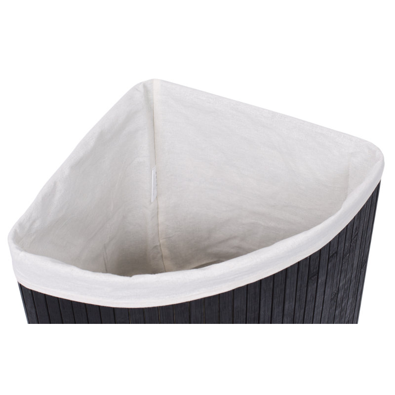 Black Bamboo Collapsible Corner Laundry Hamper with Lid
