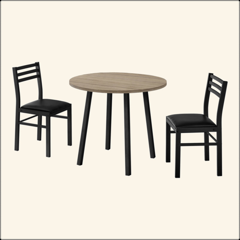 Ensemble de table de salle à manger, ensemble de 3 pièces, petit, abattant de 35 po, cuisine, métal blanc et stratifié, tissu gris, contemporain, moderne