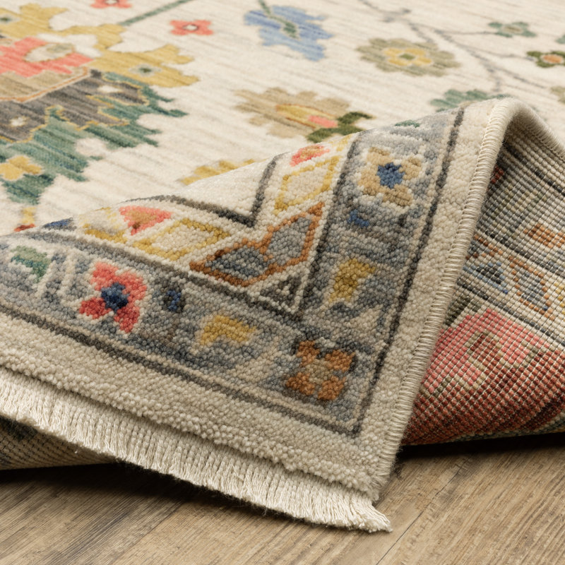 Tapis ivoire / multicolore Elleanna, Rectangle 7 pi 10 po x 11 pi 2 po
