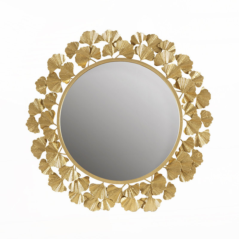 30.5"Eden Gingko Leaf Round Wall Mirror, Gold