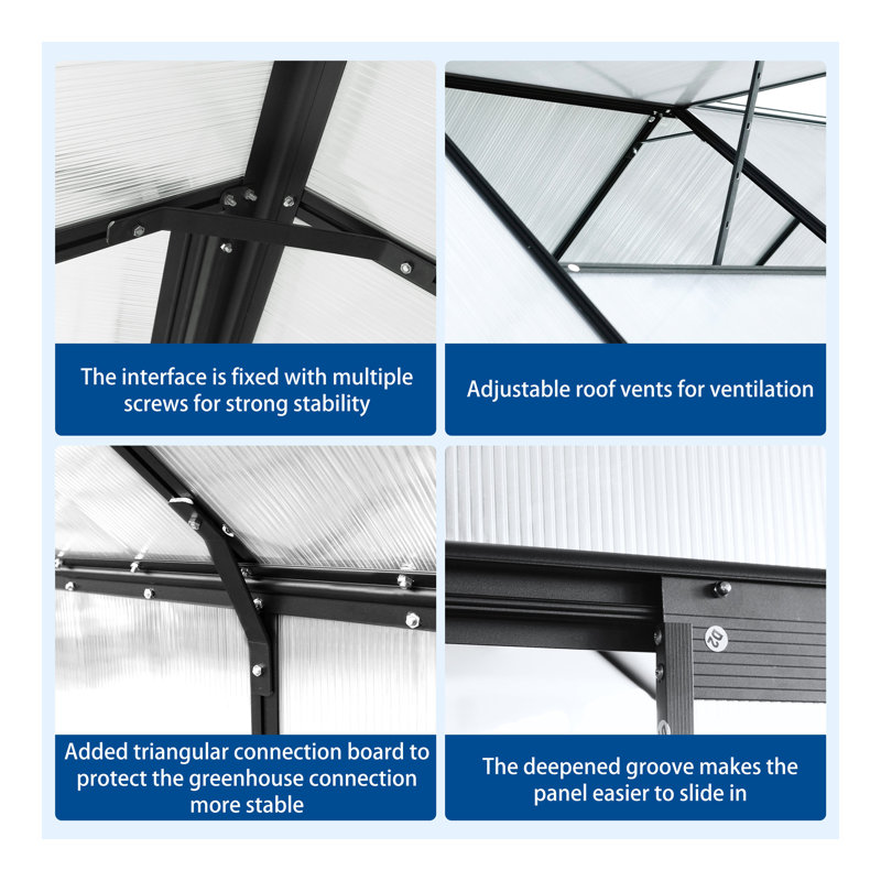 6X12 FT Polycarbonate Greenhouse Raised Base And Anchor Aluminum Heavy Duty Walk-In Greenhouses For Outdoor Backyard In All Season,Black