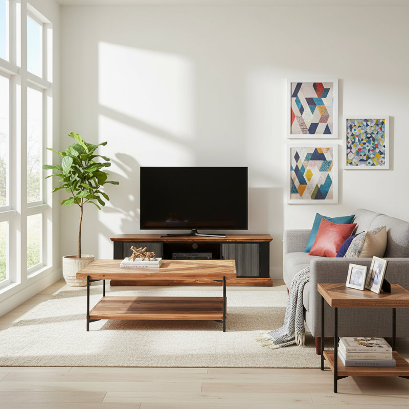 4 Pieces Fir Living Room Table Set