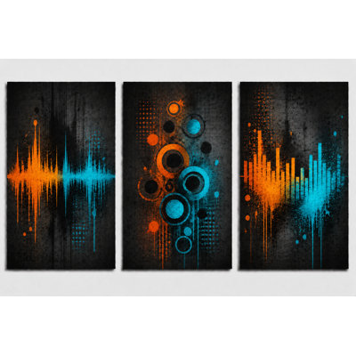 Extra-Large Set of 3 Abstract Soundwave Wall Art Music Inspired Canvas Prints Modern Audio Studio Living Room Office Decor 24x36 Inch Canvas Print - Ready to hang