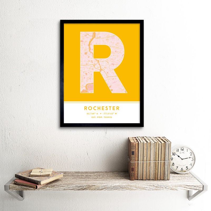 Rochester New York United States City Map Yellow - Single Picture Frame Typography