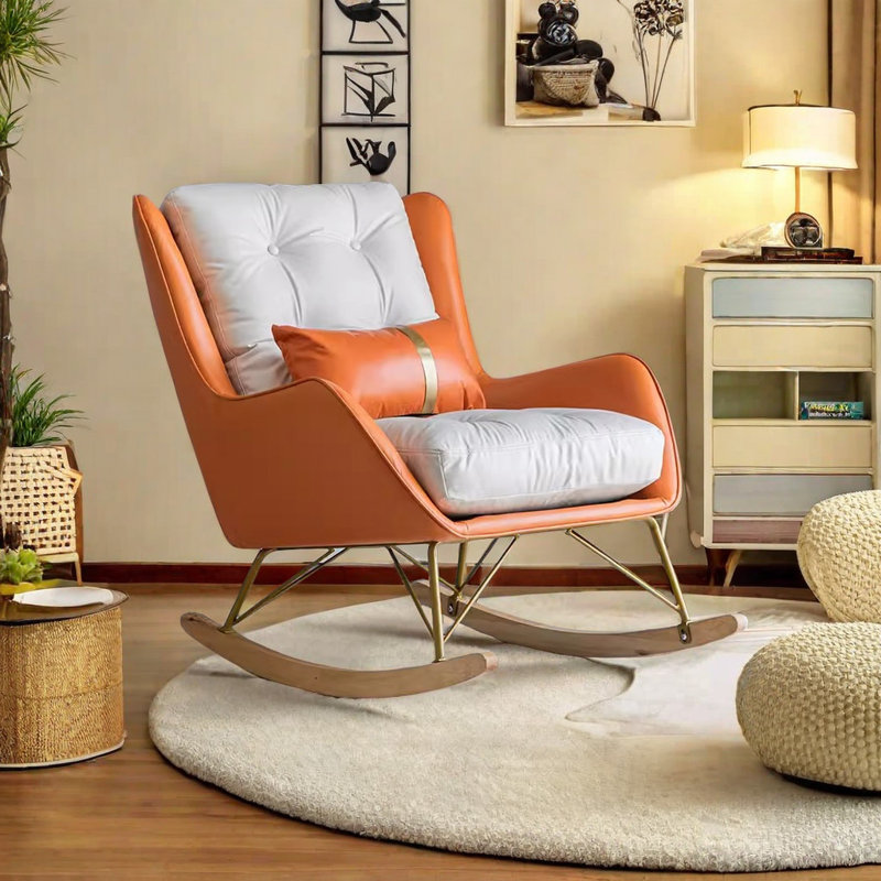 Chaise berçante nordique légère Light Luxury, Orange/Blanc