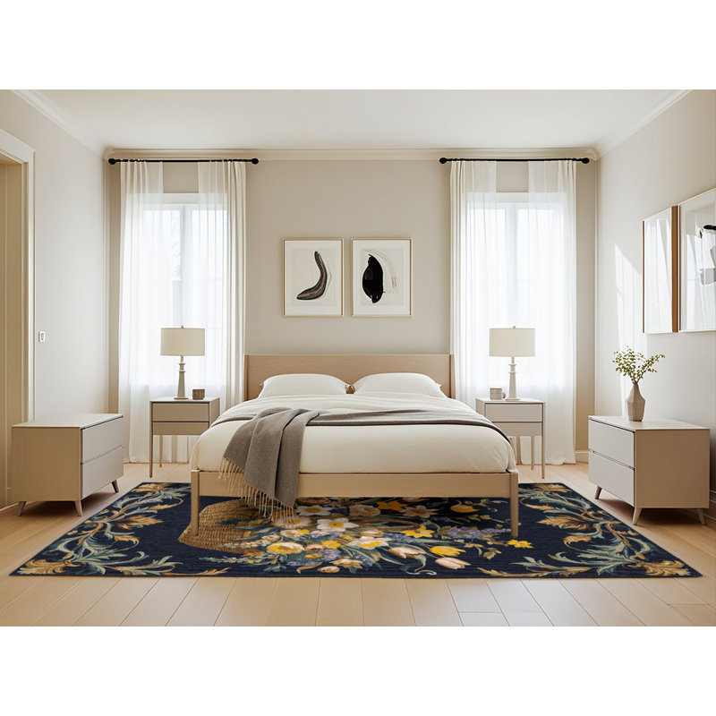 Machine Washable French Gray Area Rug, Rectangle 5' x 8'