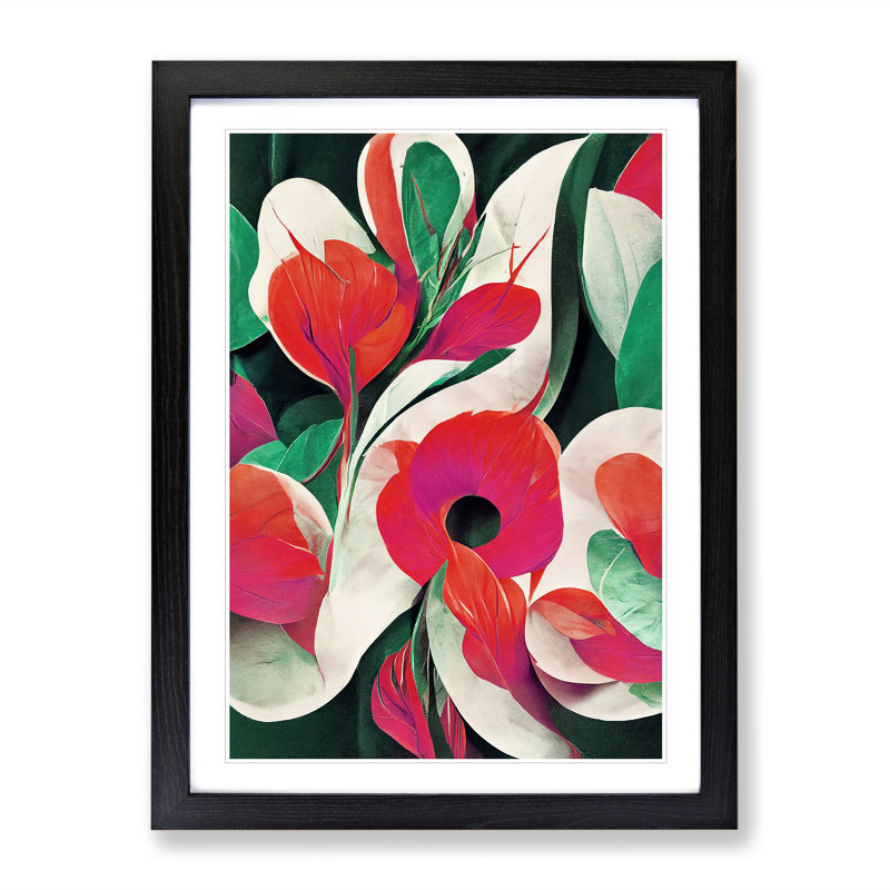 Abstract Flower Art No.1 - Framed Print, 64cm H x 46cm W, Black