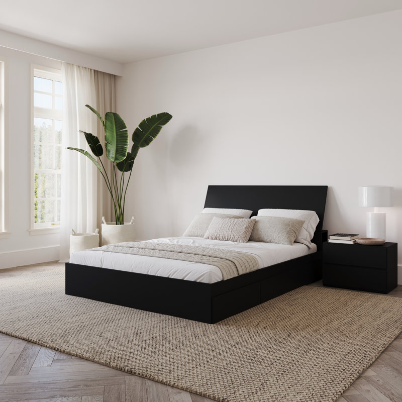 Ensemble de chambre à coucher avec rangement réversible 2 pièces Porter, Double, Noir