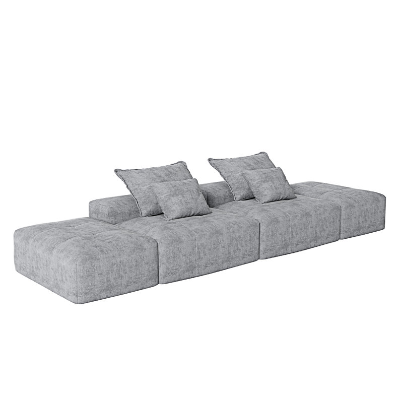 Canapé modulaire surdimensionné avec 2 repose-pieds et 2 sièges Boneless, Gris chenille