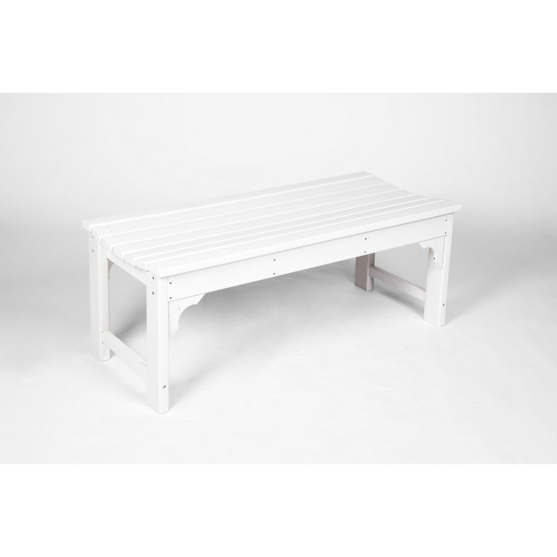Banc de patio avec texture en bois - résistant aux intempéries, protégé, blanc, capacité de 500 lb, facile à assembler pour la texture du jardin sans dossier, matériaux, assemblage de tout espace extérieur