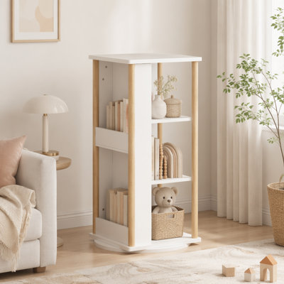 Bibliothèque à 360 ° pour enfants avec tableau noir, bibliothèque de plancher en bois à 3 niveaux et rangement pour jouets, présentoir à livres pour tout-petits, chambre d'enfant et salle de jeux