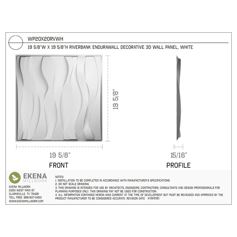 Panneau mural 3D 19,625 "x 19,625" en blanc (paquet de 20)