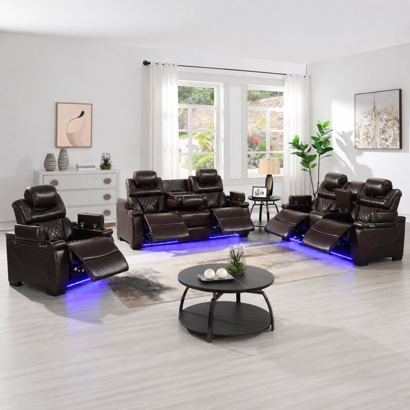 Valmont Prestige 3-Piece LED Console Power Reclining Set, Brown