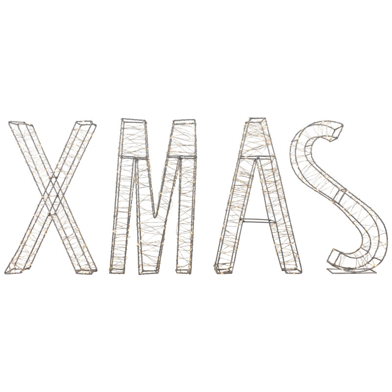 Décoration de Noël d'extérieur à DEL en fil de fer XMAS - 15,5 po - lumières blanc chaud